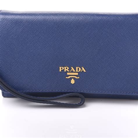 PRADA Saffiano Metal Wristlet Wallet Bluette 